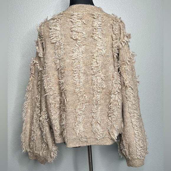 Taupe Fringe Balloon Sleeve Pullover Knit Sweater NWT - Picture 7 of 9